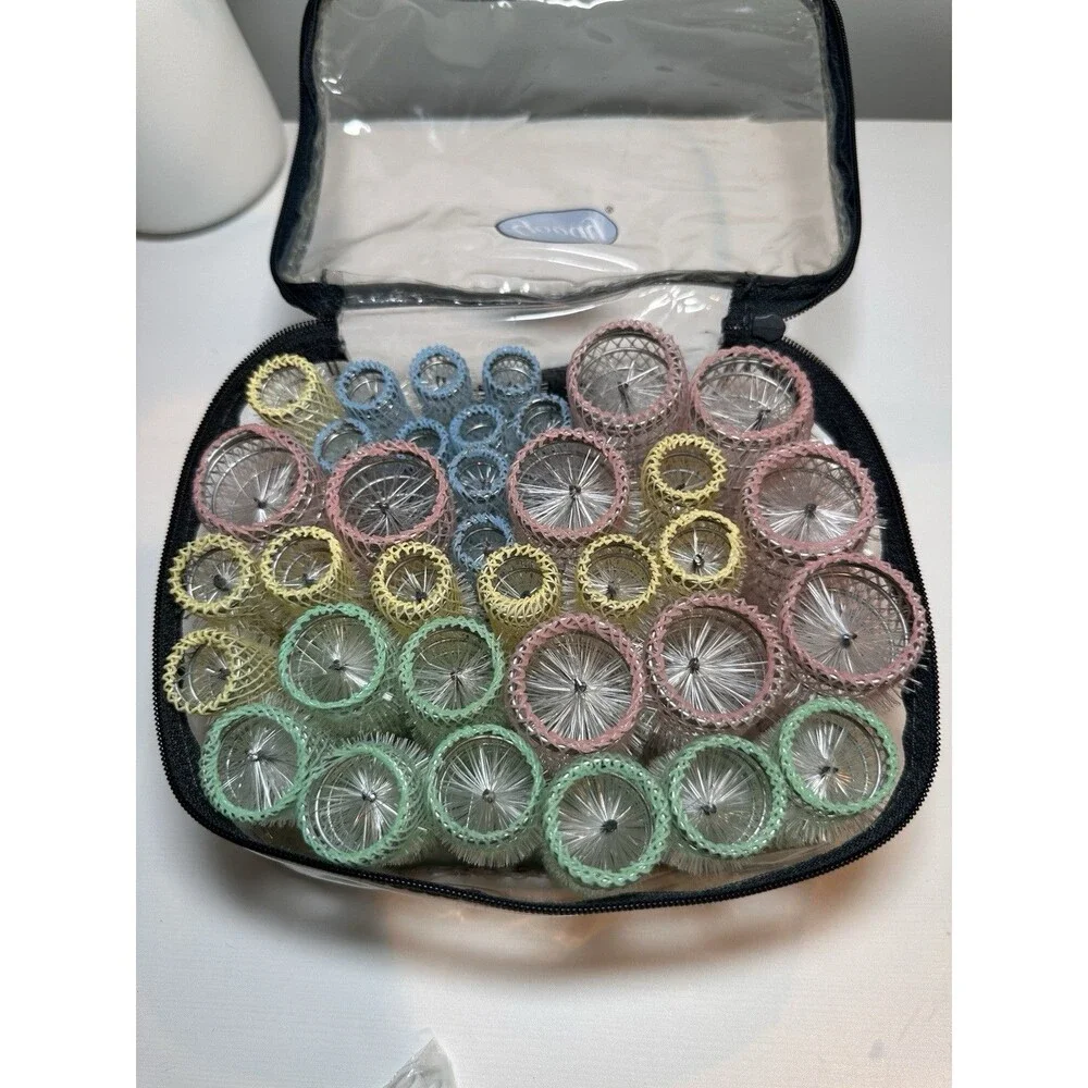 Vtg Goody 35 Pastel Color Wire Brush Mesh Hair Rollers Curlers with Picks & Case